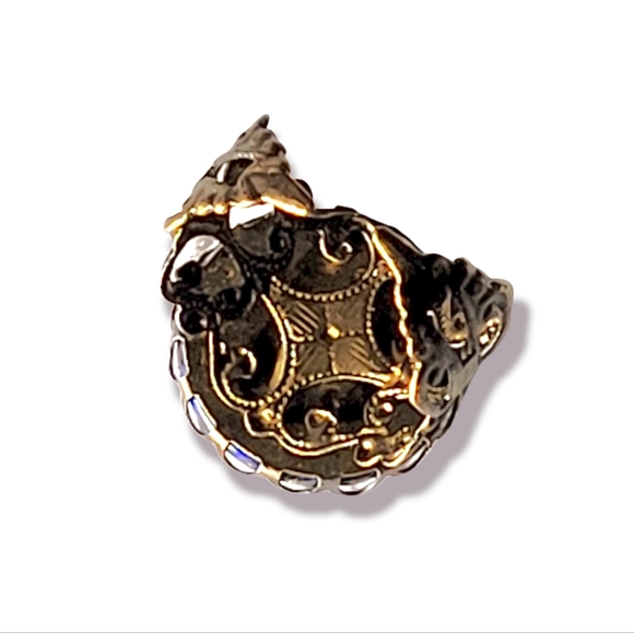 Turquoise Victorian Style Cabochon French Copper Filigree Ring, 8 - Picture 6 of 8